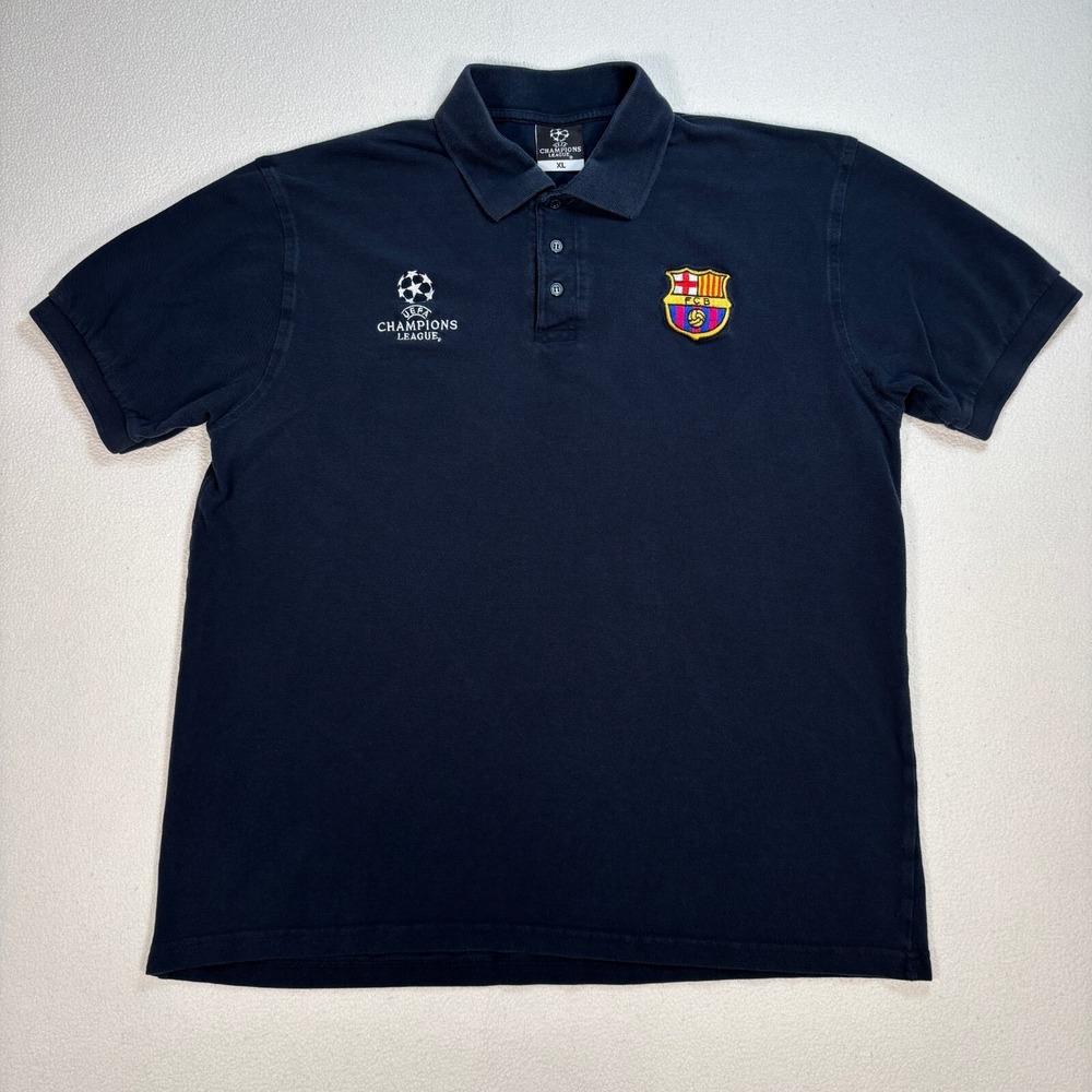 FC Barcelona Champions League Polo Shirt Men's XL‎ Black Dark Navy Embroidery